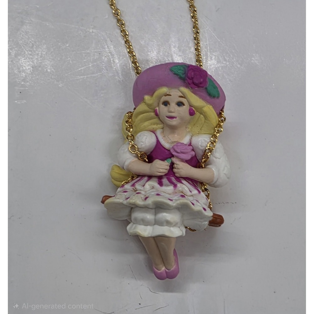 Vintage 1994 Avon Kids Pendant Goldtone Necklace Peppermint Rose Jewelry 16"